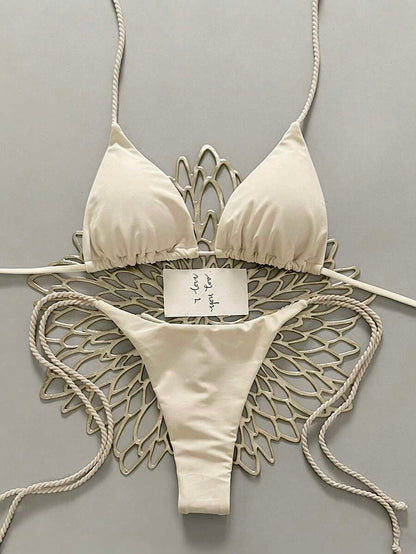 Swim Vcay 2pcs Women Apricot Bikini Swimwear Set, Handmade Rope Decor Swimwear Bikini Sets For Women Rouche Bathing Suit Bikini Alt