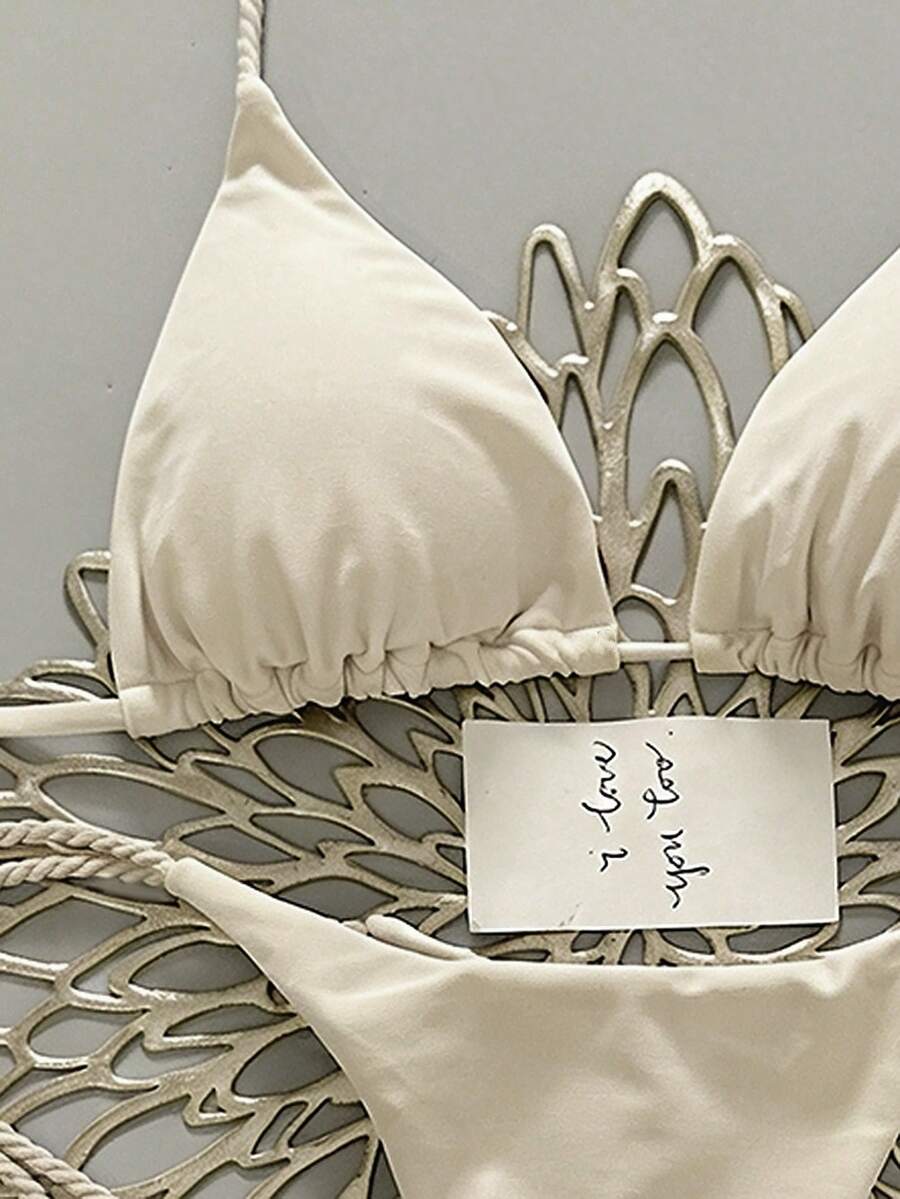 Swim Vcay 2pcs Women Apricot Bikini Swimwear Set, Handmade Rope Decor Swimwear Bikini Sets For Women Rouche Bathing Suit Bikini Alt
