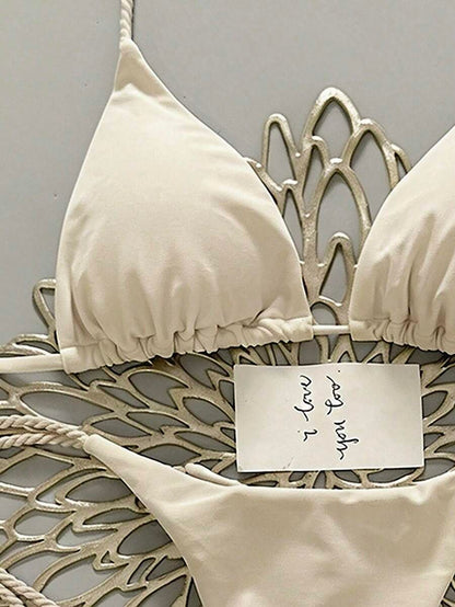 Swim Vcay 2pcs Women Apricot Bikini Swimwear Set, Handmade Rope Decor Swimwear Bikini Sets For Women Rouche Bathing Suit Bikini Alt
