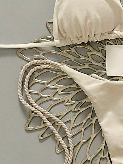 Swim Vcay 2pcs Women Apricot Bikini Swimwear Set, Handmade Rope Decor Swimwear Bikini Sets For Women Rouche Bathing Suit Bikini Alt
