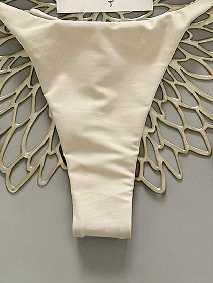 Swim Vcay 2pcs Women Apricot Bikini Swimwear Set, Handmade Rope Decor Swimwear Bikini Sets For Women Rouche Bathing Suit Bikini Alt