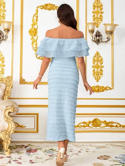 Elegant Maternity Off-Shoulder Ruffle Hem Dress  Elegant Dresses For Women