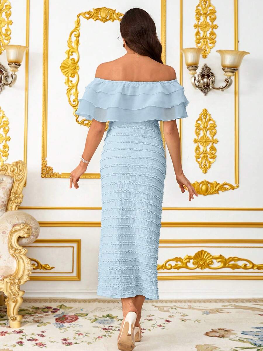 Elegant Maternity Off-Shoulder Ruffle Hem Summer Dress Elegant Dresses For Women Summer