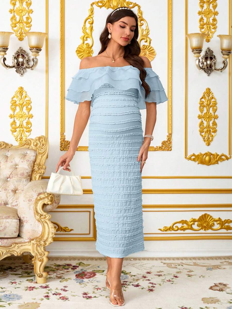 Elegant Maternity Off-Shoulder Ruffle Hem Dress  Elegant Dresses For Women