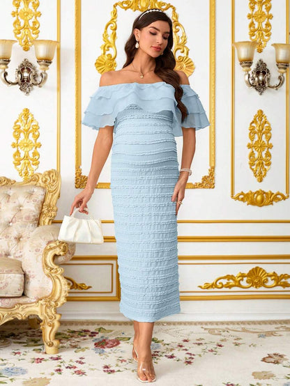 Elegant Maternity Off-Shoulder Ruffle Hem Dress  Elegant Dresses For Women