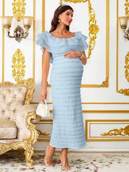 Elegant Maternity Off-Shoulder Ruffle Hem Summer Dress Elegant Dresses For Women Summer