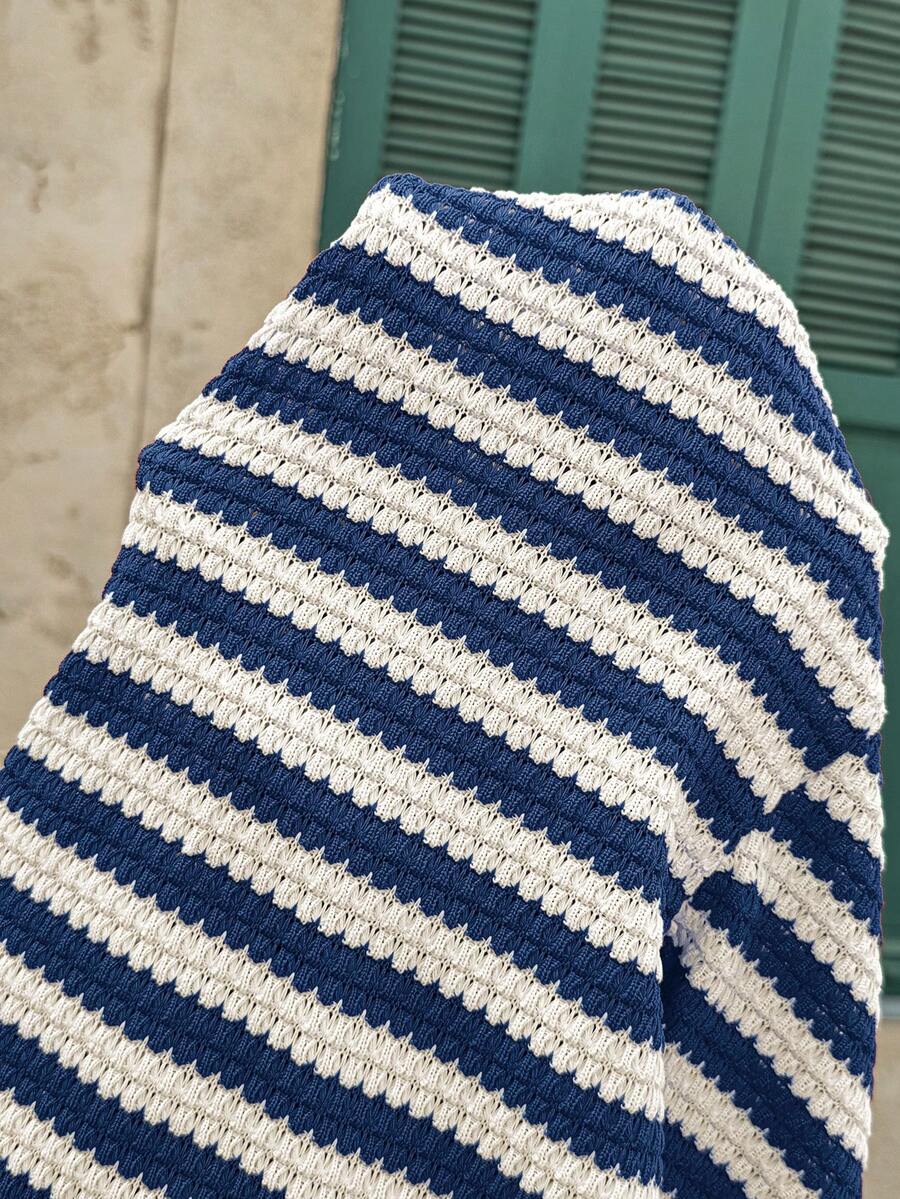Blue and White Striped Maternity Ruffle Sleeve T-Shirt Slim Fit Round Neck Summer Casual Vacation Pregnancy Top