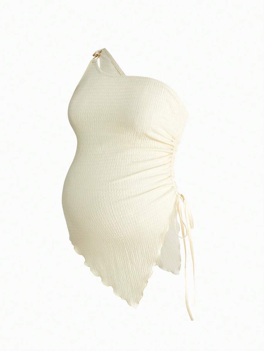 2-Pack Maternity Summer Blouse Set - Solid Color Ruched Asymmetrical Hem Sleeveless Tops - Casual Vacation Slim Fit Pregnancy T-Shirts