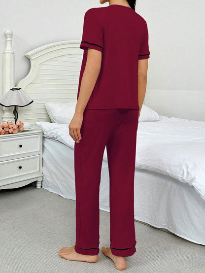 Maternity Button Front Shirt and Pants Loungewear Set Women Casual Sleepwear
