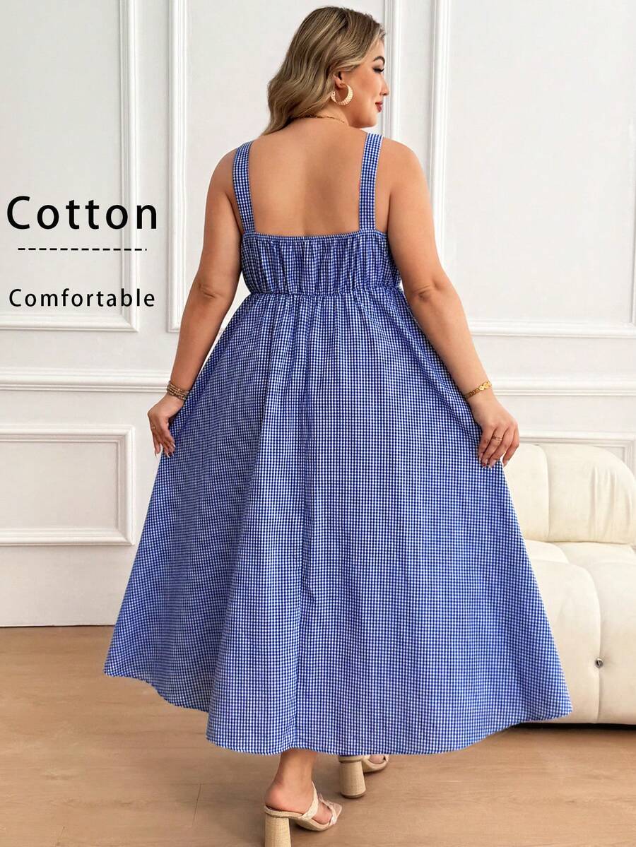 Plus Size Maternity Striped Cami Maxi Dress - Strap, Sleeveless, Cherry Applique, Loose, Blue