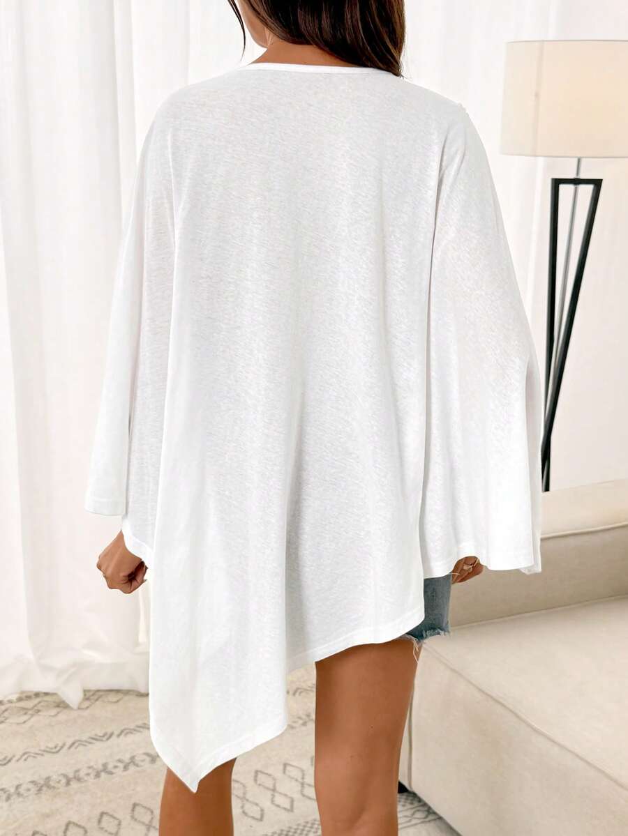 Maternity 100% Cotton Boat Neck T-Shirt - White Slim Fit Long Asymmetric Hem Sleepwear and Casual Vacation Loungewear Top