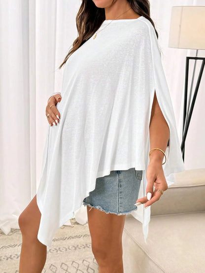 Maternity 100% Cotton Boat Neck T-Shirt - White Slim Fit Long Asymmetric Hem Sleepwear and Casual Vacation Loungewear Top