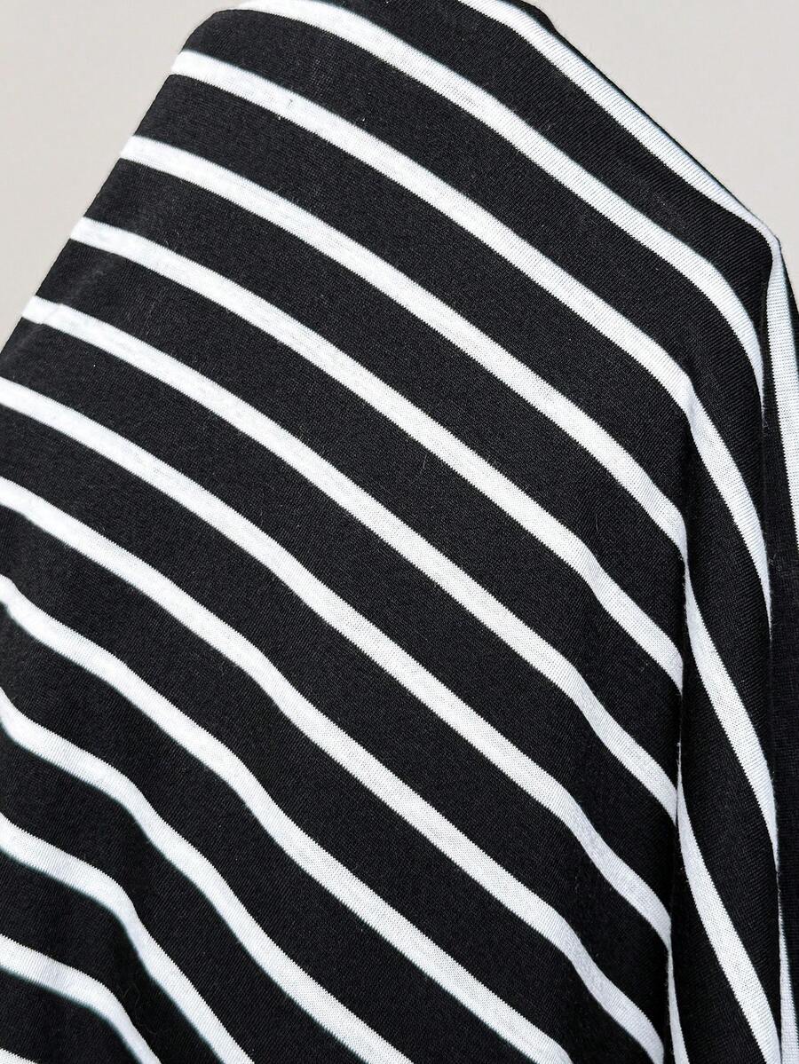 Maternity Striped Short Sleeve Pajama Dress Black Round Neck Casual Sleepwear and Loungewear Tee Dress for Pregnancy