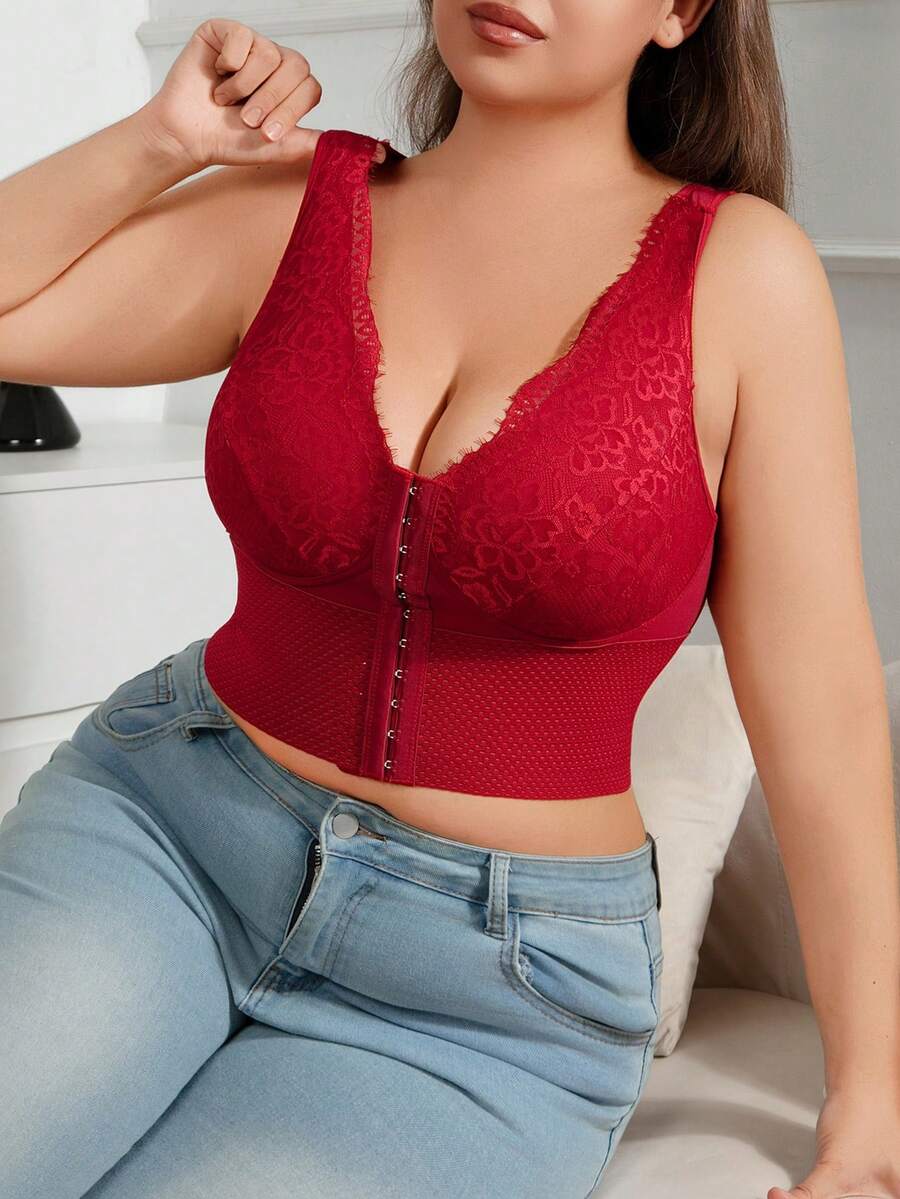 Women's Plus Size Lace Patchwork Shaping Camisole - Sexy Solid Color Body Shaper