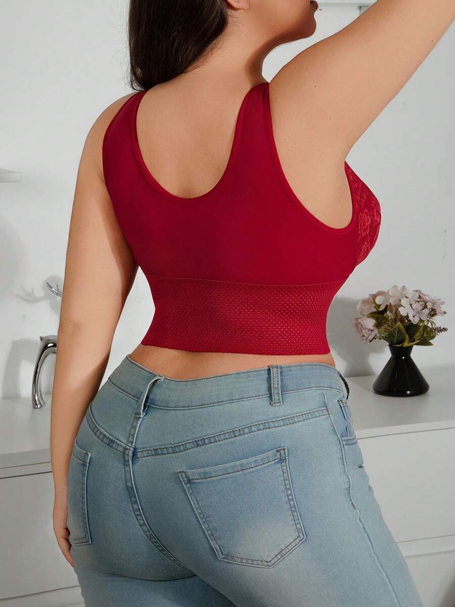 Women's Plus Size Lace Patchwork Shaping Camisole - Sexy Solid Color Body Shaper