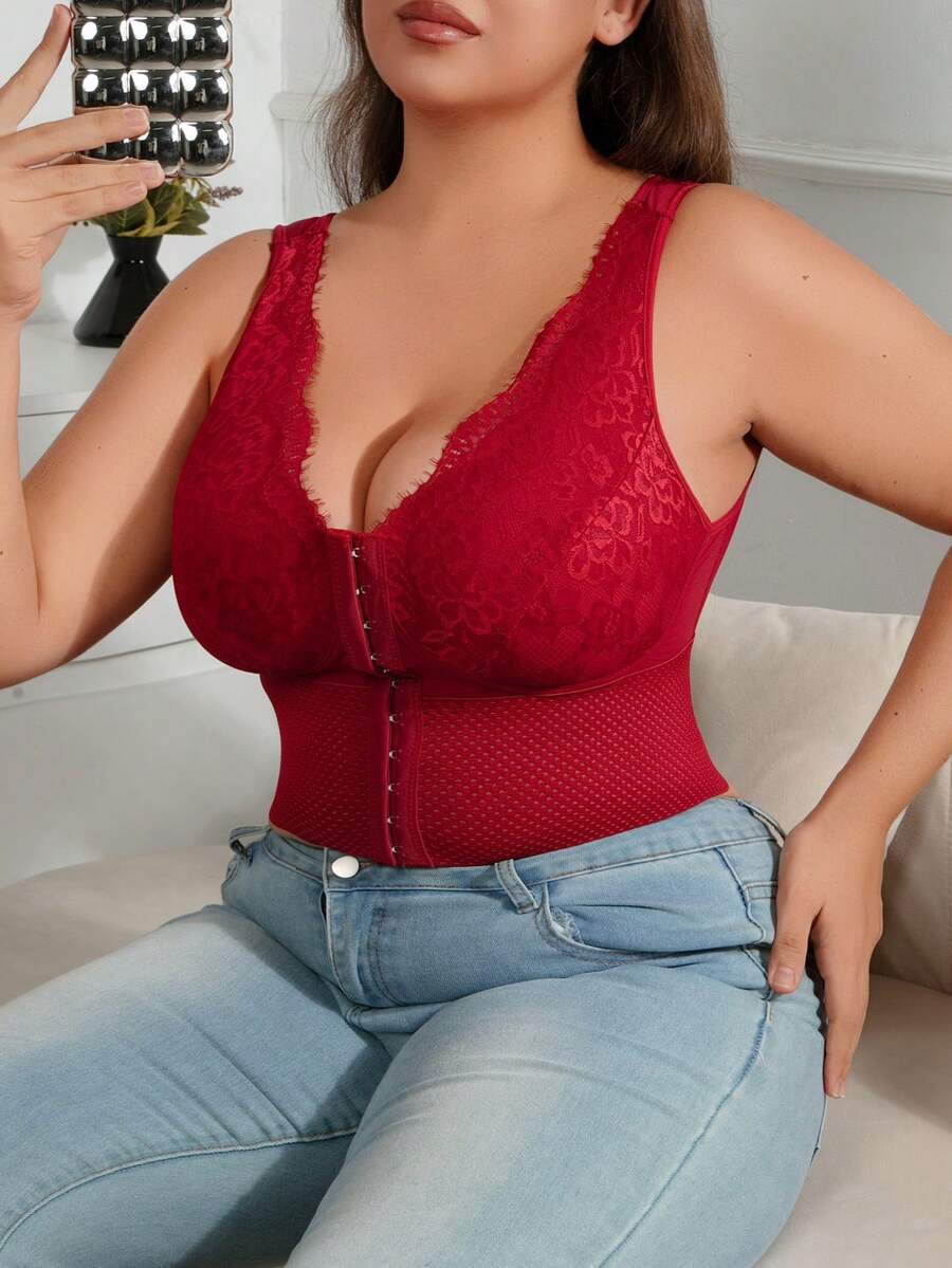 Women's Plus Size Lace Patchwork Shaping Camisole - Sexy Solid Color Body Shaper