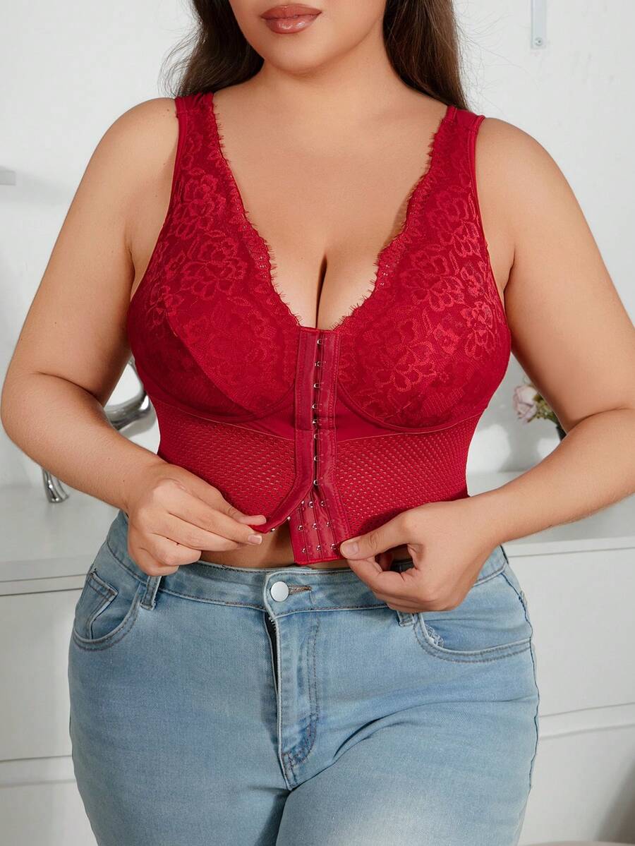 Women's Plus Size Lace Patchwork Shaping Camisole - Sexy Solid Color Body Shaper