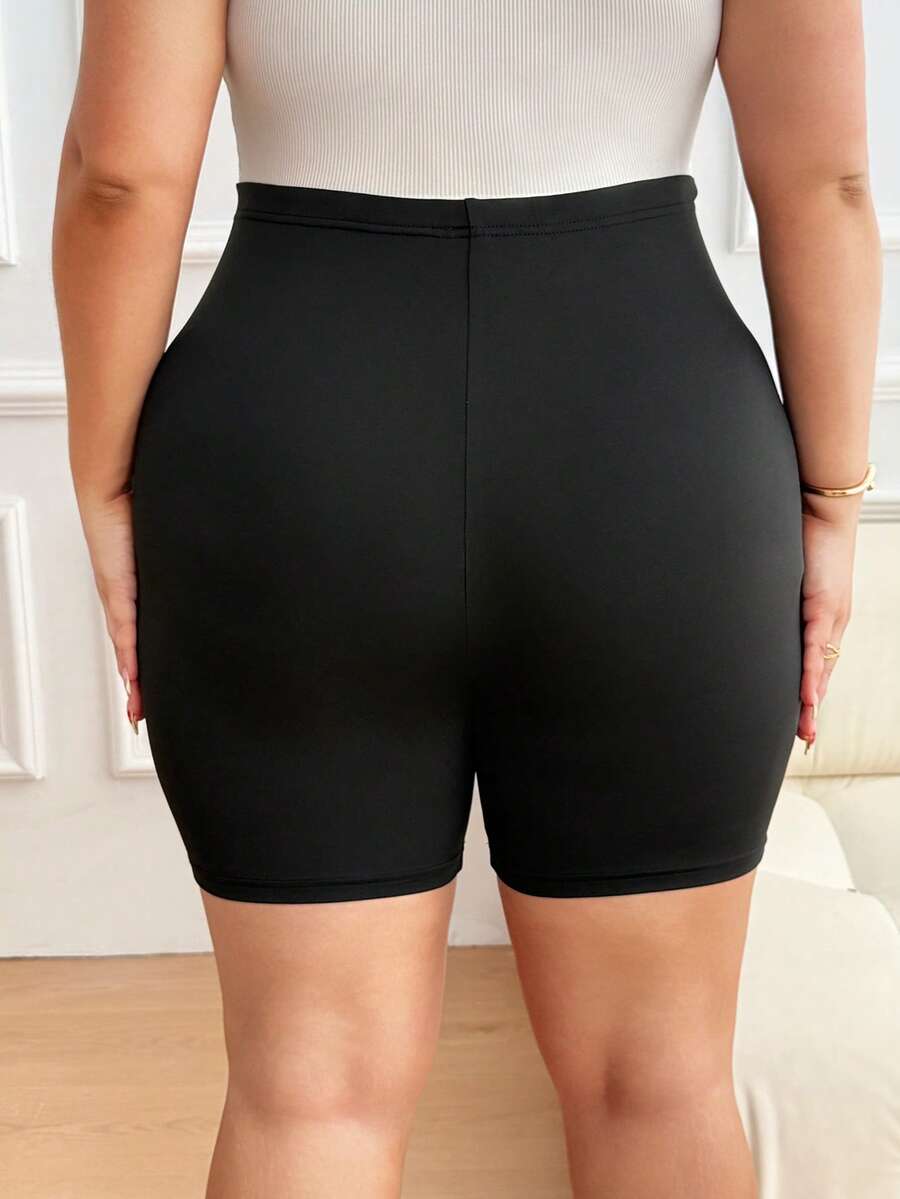 Plus Size Maternity Biker Shorts - Adjustable Waist Tummy Control Black