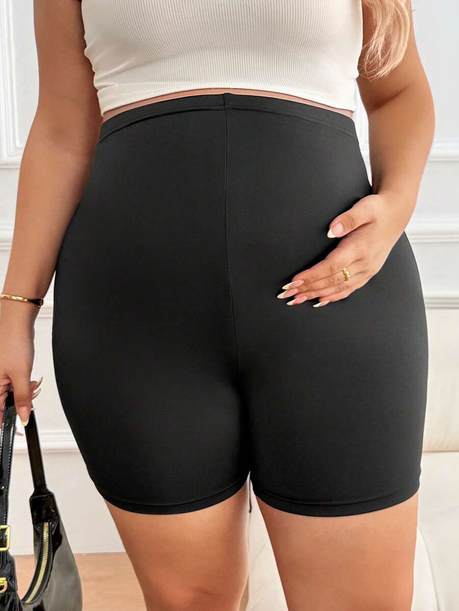 Plus Size Maternity Biker Shorts - Adjustable Waist Tummy Control Black
