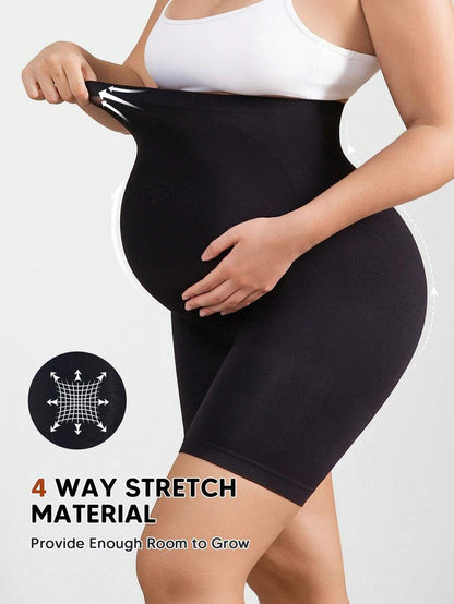 High-Waisted Maternity Belly Support Shorts, Seamless Beige Animal Print Pregnancy Shapewear, Soft Stretch Maternity Underwear