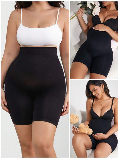 High-Waisted Maternity Belly Support Shorts, Seamless Beige Animal Print Pregnancy Shapewear, Soft Stretch Maternity Underwear