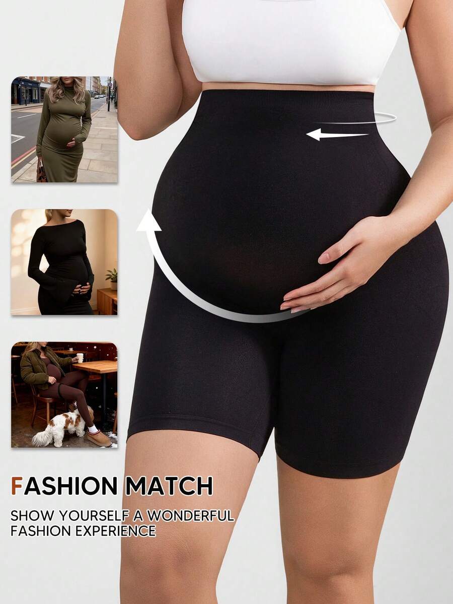 High-Waisted Maternity Belly Support Shorts, Seamless Beige Animal Print Pregnancy Shapewear, Soft Stretch Maternity Underwear