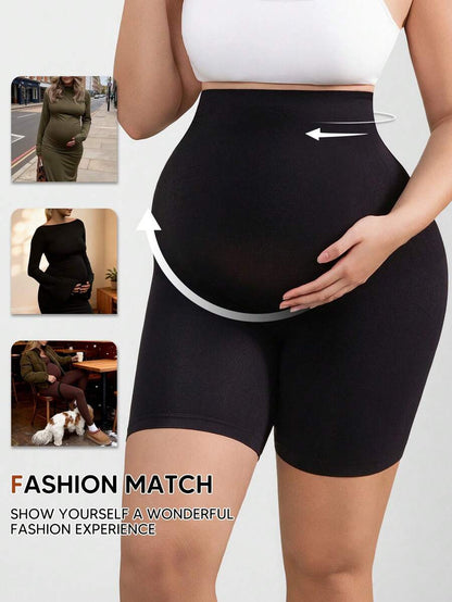 High-Waisted Maternity Belly Support Shorts, Seamless Beige Animal Print Pregnancy Shapewear, Soft Stretch Maternity Underwear
