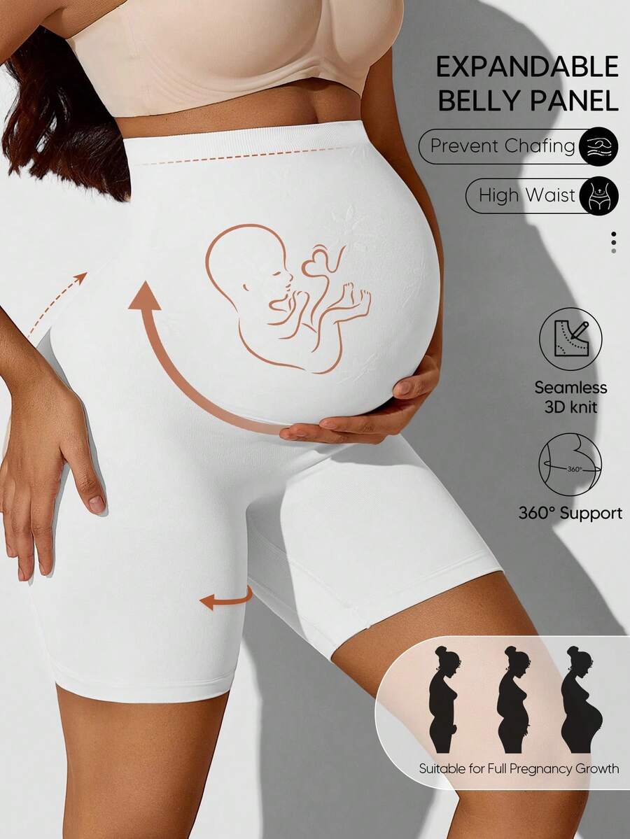 High-Waisted Maternity Belly Support Shorts, Seamless Beige Animal Print Pregnancy Shapewear, Soft Stretch Maternity Underwear