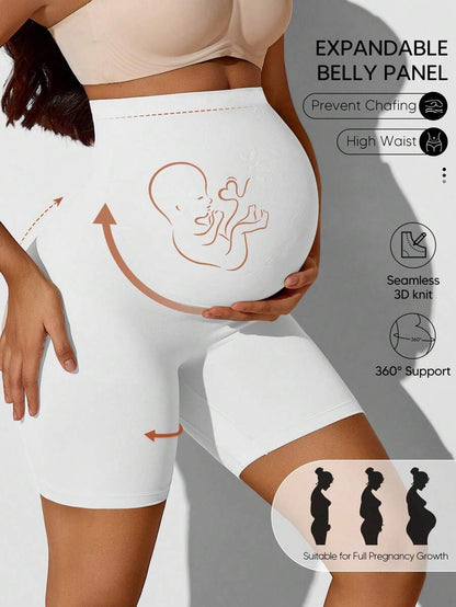 High-Waisted Maternity Belly Support Shorts, Seamless Beige Animal Print Pregnancy Shapewear, Soft Stretch Maternity Underwear