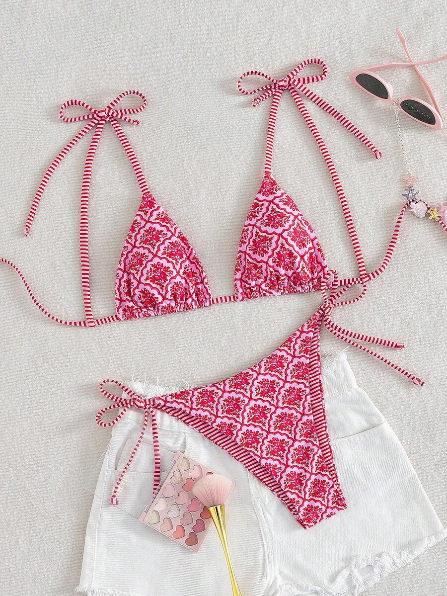 Swim Vcay Fashionable & Sweet Shoulderless Bikini With Side Bow, Wire-Free & Removable Pad, Sexy Women 2 Pieces Swimsuit For Beach & Airport For Summer Beach Vacation