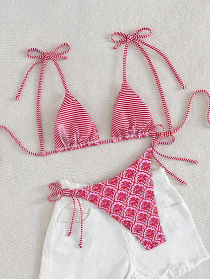 Swim Vcay Fashionable & Sweet Shoulderless Bikini With Side Bow, Wire-Free & Removable Pad, Sexy Women 2 Pieces Swimsuit For Beach & Airport For Summer Beach Vacation