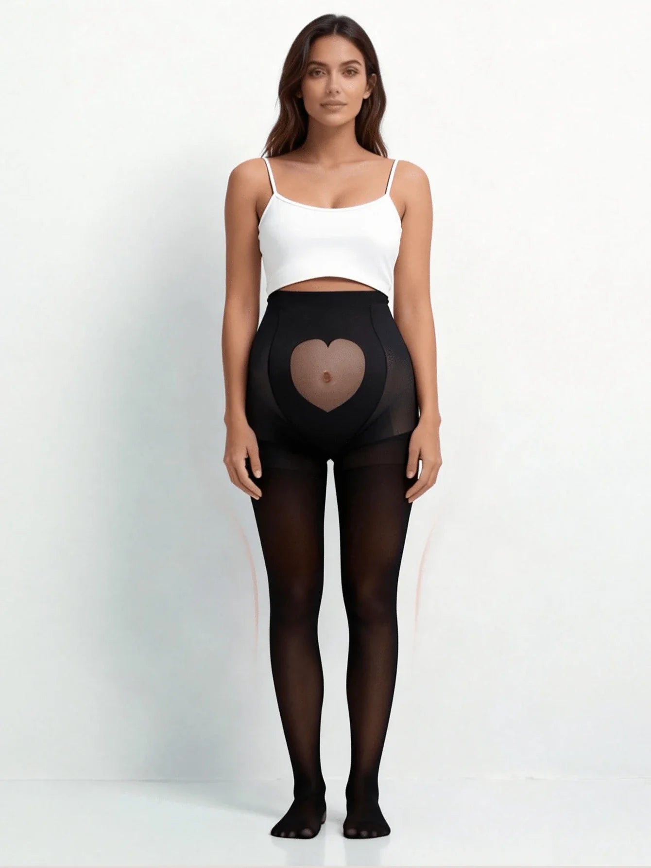 Maternity Heart Pattern Sheer Stockings - Black High-Waist Pregnancy Leggings for Spring/Summer - Sexy Nightclub Style Maternity Pantyhose