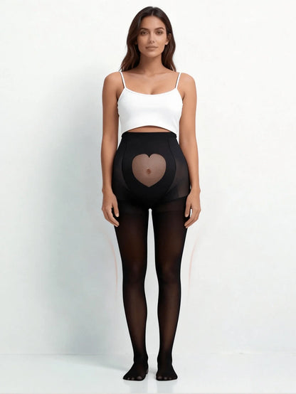 Maternity Heart Pattern Sheer Stockings - Black High-Waist Pregnancy Leggings for Spring/Summer - Sexy Nightclub Style Maternity Pantyhose