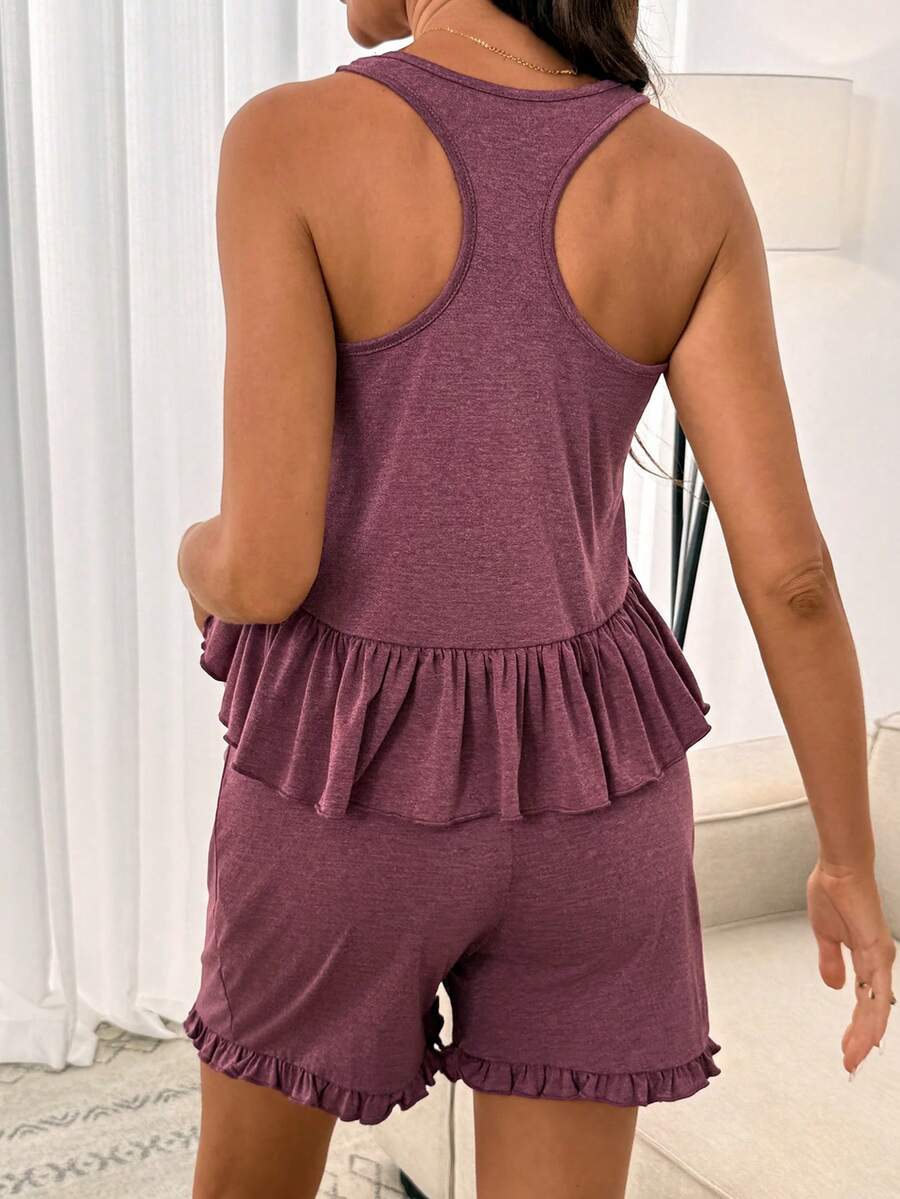 2 Piece Maternity Casual Camisole and Frill Trim Shorts Set Redwood Slim Fit Medium Stretch Lingerie Loungewear Pajama Set