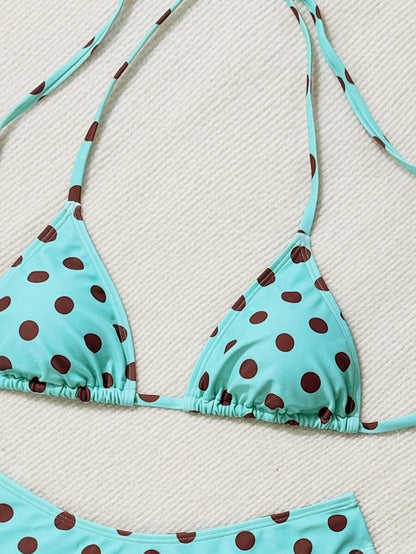 Swim Vcay 2026 Spring/Summer Women's Spaghetti Strap Halter Neck Black Base White Polka Dot Random Print Sweet Cute Side High Cut Bikini Swimwear 2-Piece Set Vacation Bikini Set Pink Bikini Set High Leg Bikini Set Modest Bikini Set Bikini Set