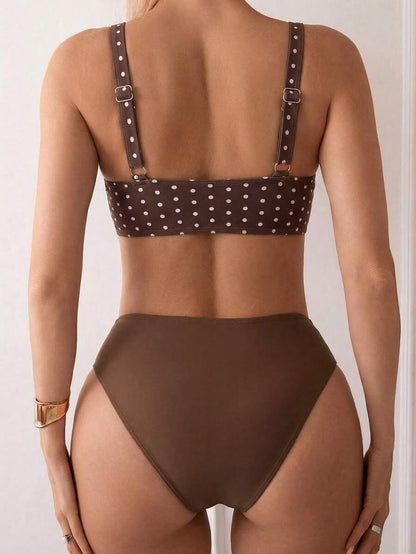 Women's 2-Piece Striped Bikini Set - Cross Wrap Bust, High Waist, Deep V Neck, Blue