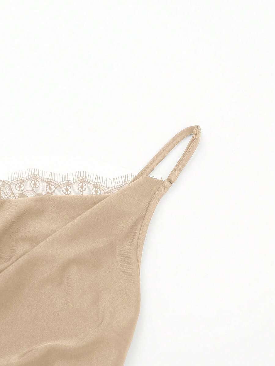 Apricot Cowl Neck Maternity Cami - Sexy Lace Detail Asymmetrical Spaghetti Strap Camisole - Lightweight Cold Shoulder Night Out Top