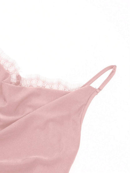 Apricot Cowl Neck Maternity Cami - Sexy Lace Detail Asymmetrical Spaghetti Strap Camisole - Lightweight Cold Shoulder Night Out Top