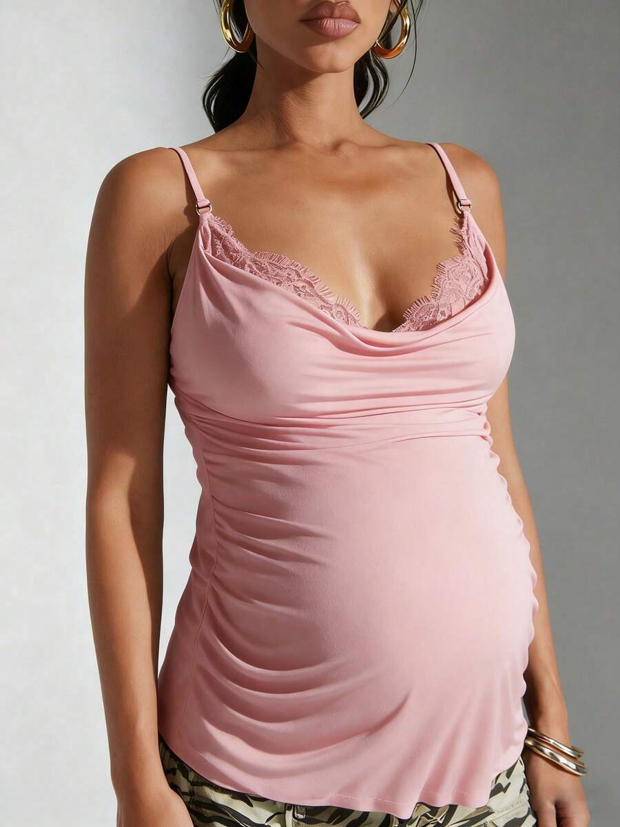 Maternity Sexy Camisole - Spaghetti Strap Versatile Layering Outerwear Summer Winter, Pink
