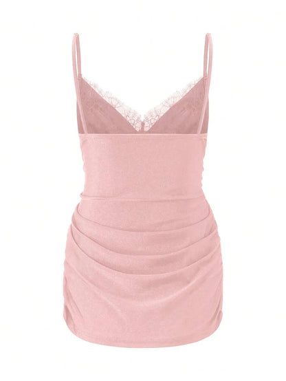 Apricot Cowl Neck Maternity Cami - Sexy Lace Detail Asymmetrical Spaghetti Strap Camisole - Lightweight Cold Shoulder Night Out Top