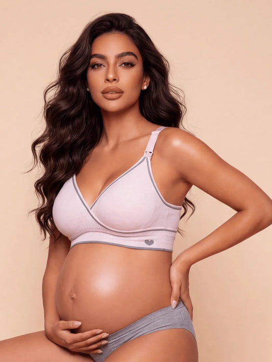 Pink Front-Open Seamless Wireless Nursing Bra - High Stretch Push Up Maternity Bralette for Breastfeeding and Pregnancy Support