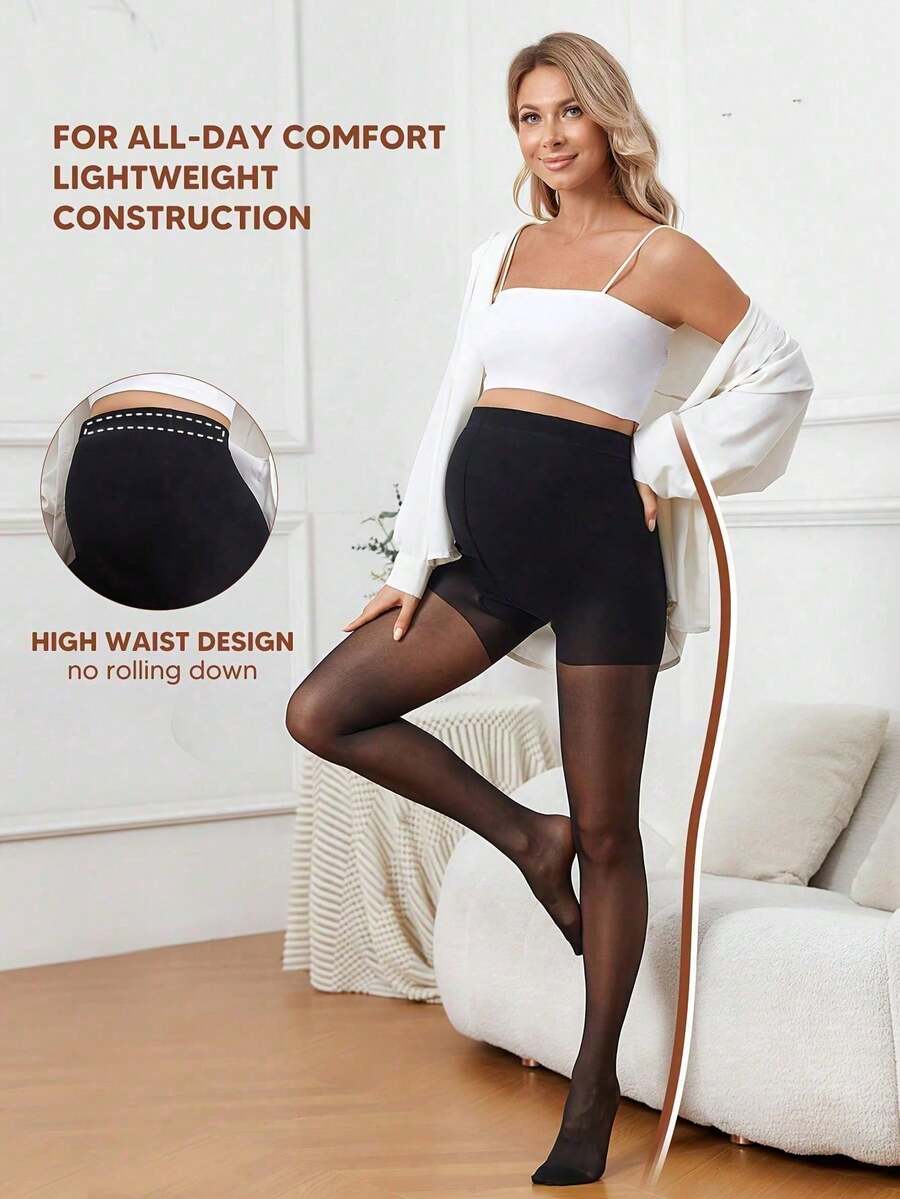 Maternity Pantyhose 1-3 Pairs - Elegant Plus Size High Waist Non Slip Anti Snag, Daily Wear