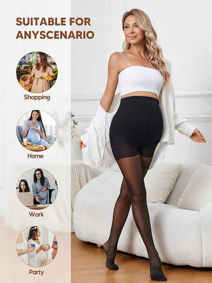 Maternity Pantyhose 1-3 Pairs - Elegant Plus Size High Waist Non Slip Anti Snag, Daily Wear