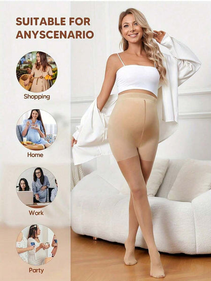Maternity Pantyhose 1-3 Pairs - Elegant Plus Size High Waist Non Slip Anti Snag, Daily Wear