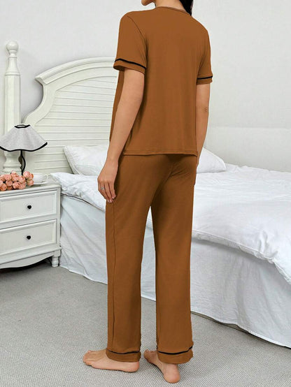 Maternity Button Front Shirt and Pants Loungewear Set Women Casual Sleepwear