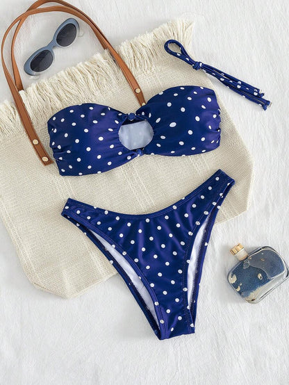 Swim Vcay Solid Color Bikini Swimming Suit For Beach Vacation, Strapless, Wireless For Summer