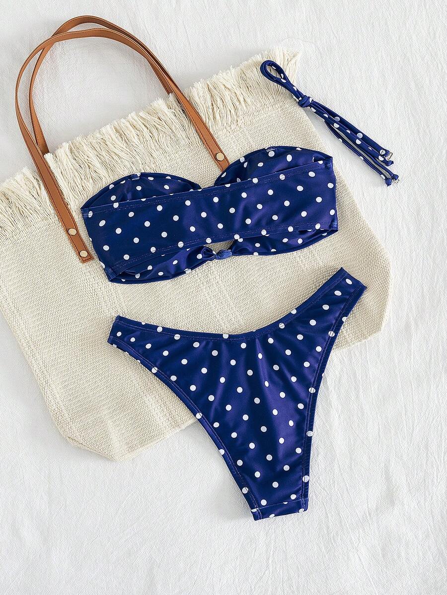 Swim Vcay Solid Color Bikini Swimming Suit For Beach Vacation, Strapless, Wireless For Summer