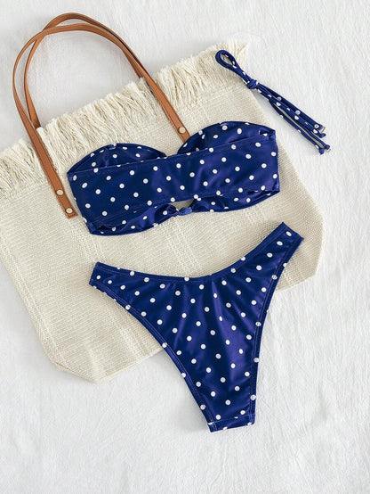 Swim Vcay Solid Color Bikini Swimming Suit For Beach Vacation, Strapless, Wireless For Summer