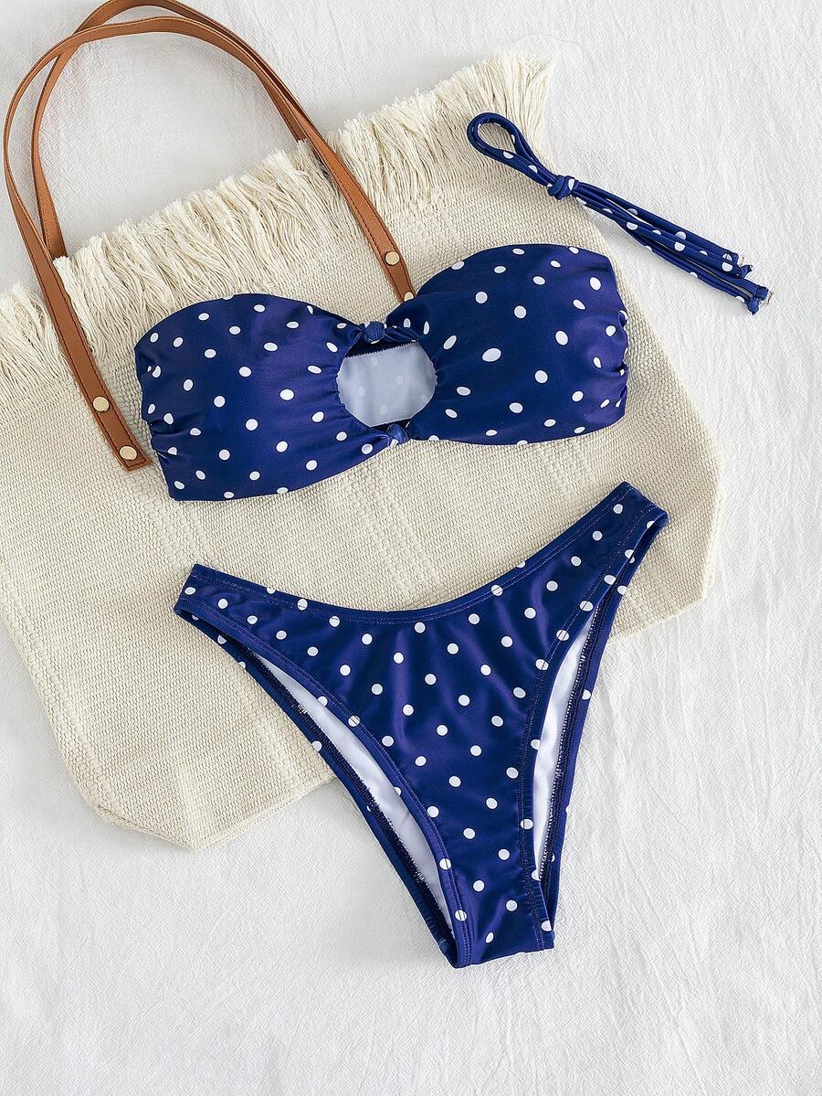 Swim Vcay Solid Color Bikini Swimming Suit For Beach Vacation, Strapless, Wireless For Summer