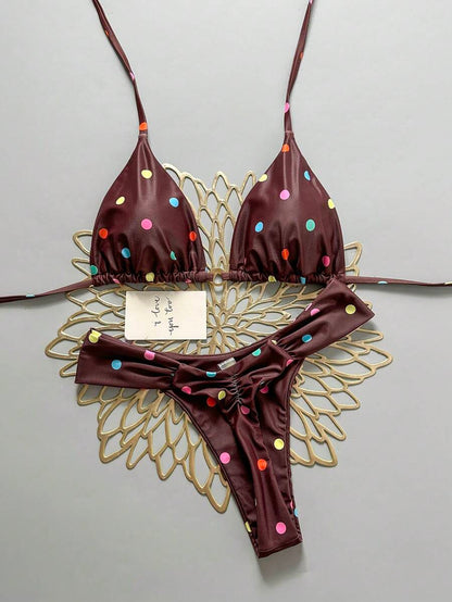 Swim Vcay Swim Mod Summer 2pcs Halter Random Floral Print & High Cut Bottoms Bikini Set, Beach Vacation